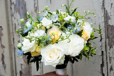 Powder blue and soft yellow bouquet