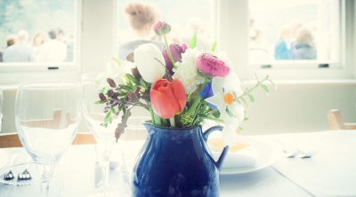Spring flowers in simple jug